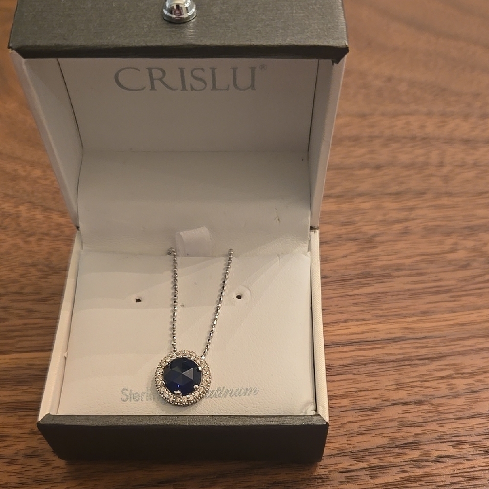 Crislu Silver Necklace with Blue Pendant